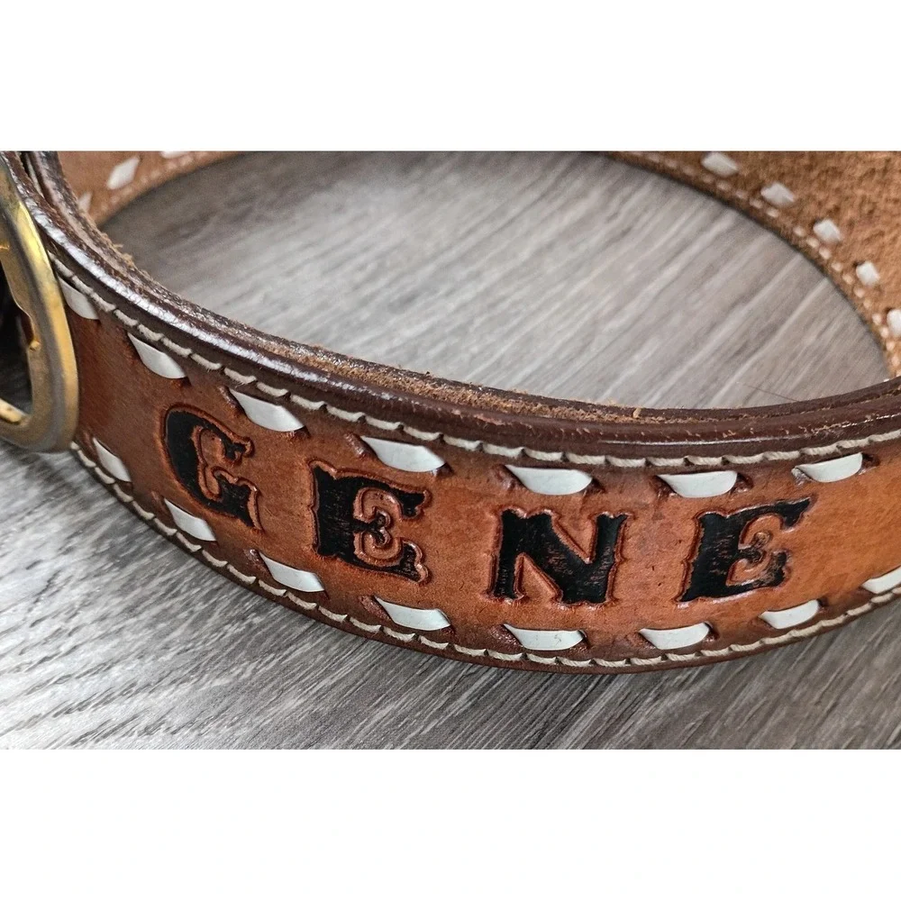 Hand Tooled‎ Leather Western Belt Size 42 GENE Saddle Cowboy Floral Buck Lacing*